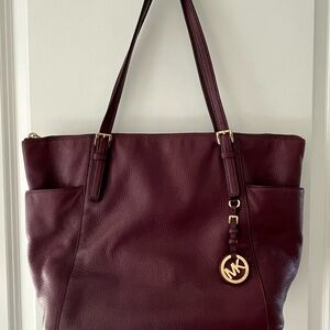 Michael Kors Wine Leather Tote with Gold Accent